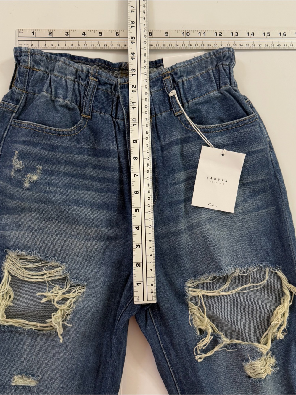 Kancan Jeans Womens 25 3 High Rise Mom Paperbag Straight Distressed New - Picture 10 of 11